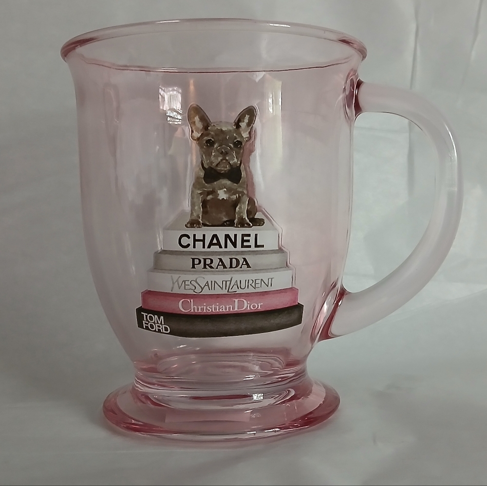 French Bulldog Luxury Bookstack Glass Mug, Pink 12oz, Amanda Greenwood